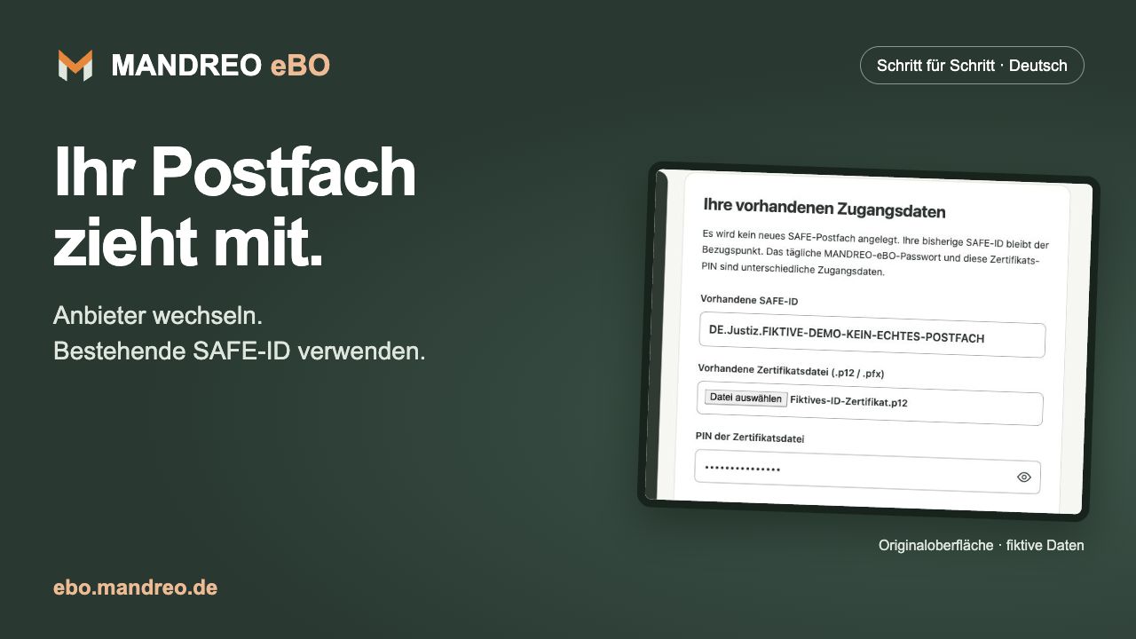 Vorhandenes Postfach übernehmen: MANDREO eBO Schritt für Schritt